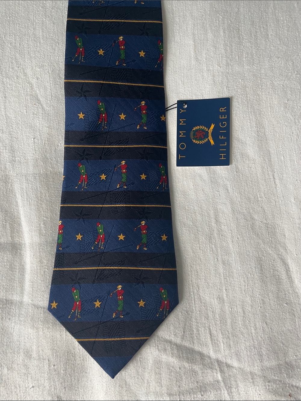 Tommy Hilfiger Navy Tie with Multicolor Golf Player Motif NWT